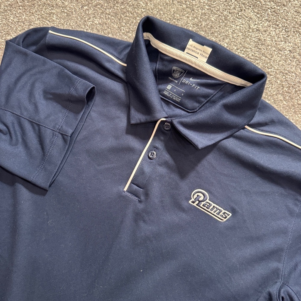 Nike Polo Shirt Mens L Blue Los Angeles Rams NFL Team Issued Sideline Dri-FIT